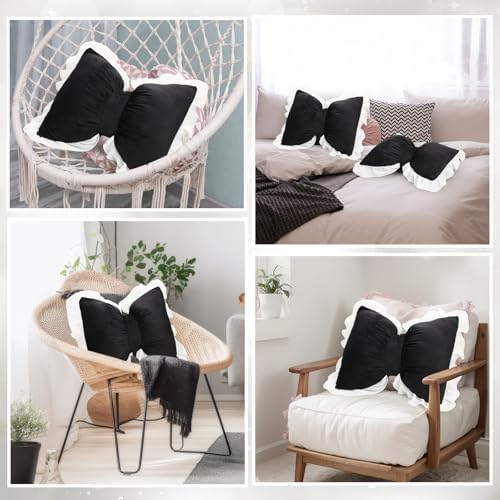 Yousoontic 2 Pcs Bow Throw Pillows 15.7x12.6 in, Waffle Weave Fabric - Image 5