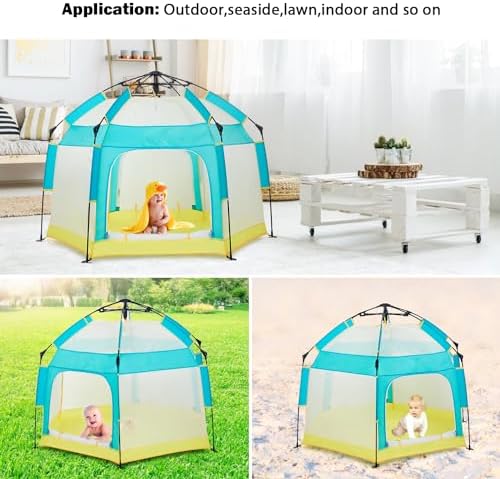 Bend River Baby Playpen with Canopy, Hexagon Toddler Beach Tent - Image 6