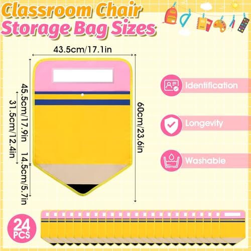 24 Pack Pencil Classroom Chair Pockets 17x18 Inch Chair Bags - Image 2