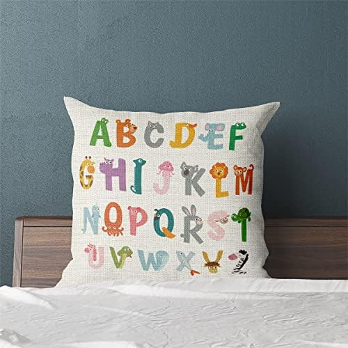 KongMoTree Cute Animal Alphabet Throw Pillow Case, Colorful Rainbow ABC Letters - Image 4