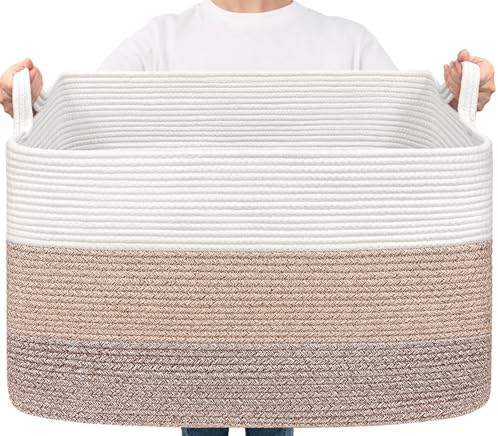 Goodpick Large Woven Blanket Basket 23.6" x 15.7" x 13.8" Cotton Rope Storage by Goodpick