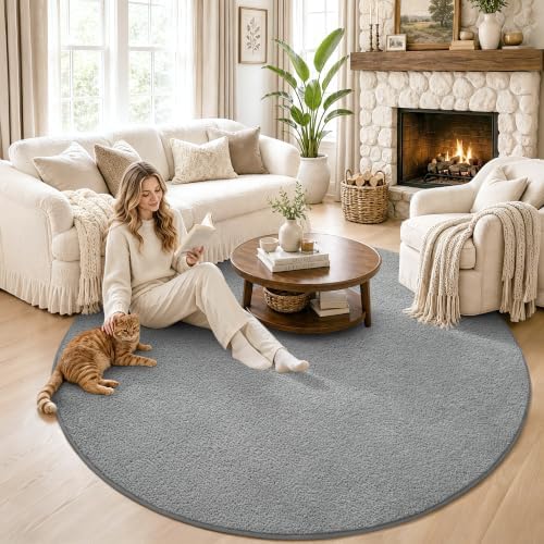 Keeko Round Area Rug 4ft for Living Room Bedroom, Soft Washable Circle Rug - Image 4