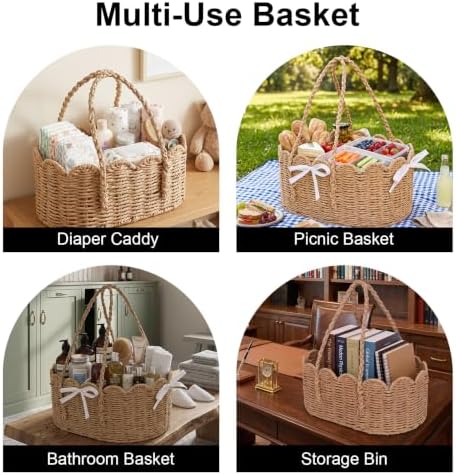 3 Set Wicker Diaper Caddy Organizer, Paper Rope Storage Baskets Nursery Bin - Image 7
