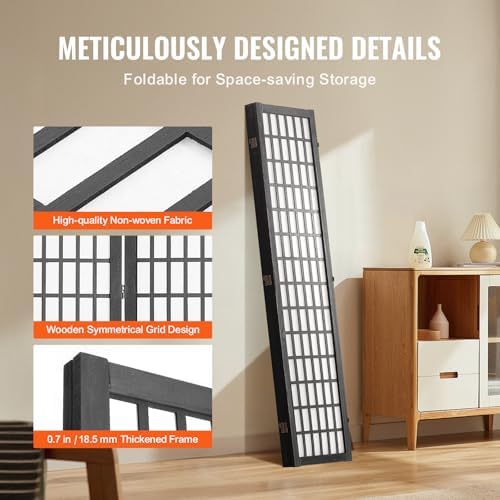 VEVOR Room Divider, 4 Panel Japanese Room Divider, Wood Folding Privacy Screen - Image 6