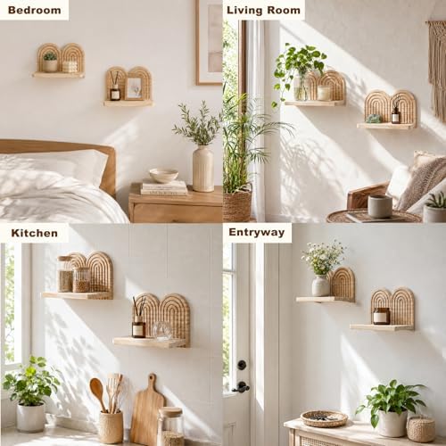 Artilady Boho Shelf Wall Decor, Wood Hanging Shelves - Image 3