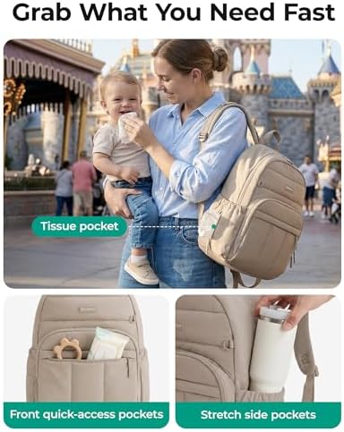 BAGSMART Baby Diaper Bag with Waterproof Pad, Coffee Brown - Image 2