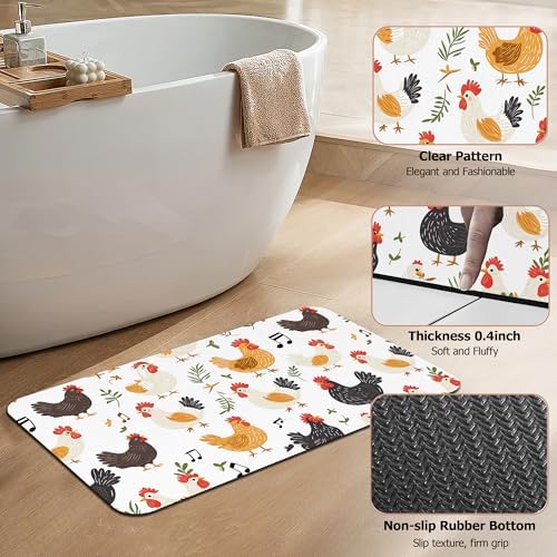 Non Slip Bath Mat, Chickens Roosters Bathroom Decor, Leaves Music Notes - Image 4