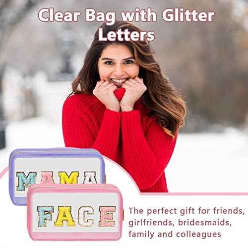 Iqimott Clear Patch Makeup Bag Face Pouch, Preppy Personalized Chenille Letter - Image 5