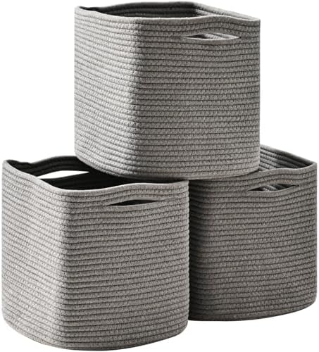 ICERZCZ 13 Inch Cube Closet Storage Bins, Woven Cotton Rope Organizer Baskets by ICERZCZ