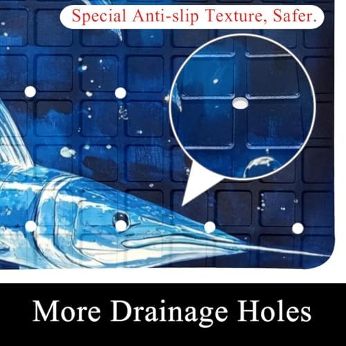 Bathtub Mat Non Slip 26.8x15.1In, Swordfishes Ocean Bath Mat - Image 2