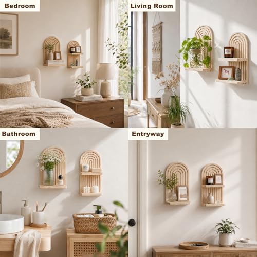 Artilady Boho Shelf Wall Decor, Wood Hanging Shelves - Image 6