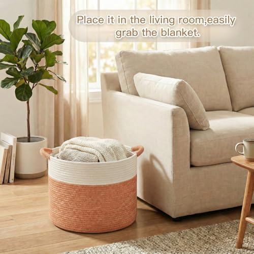 Artfeel 100L Large Cotton Rope Basket, Decorative Woven Blanket Storage - Image 2
