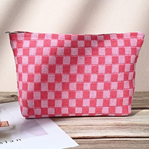 SOIDRAM 2 Pieces Makeup Bag Large Checkered Cosmetic Bag Capacity Canvas Mix - Image 6