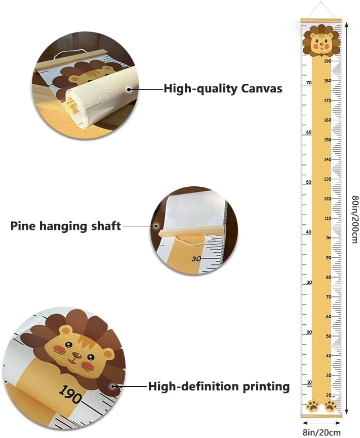 Canvas Baby Kids Growth Chart, Lion Height Measurement Wall Hanging Ruler - Image 2