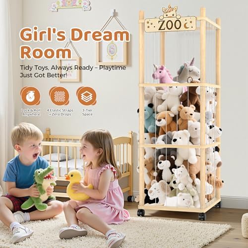 Stuffed Animal Storage Zoo Tower, 56In Wooden Large Stuffed Animal Holder - Image 3