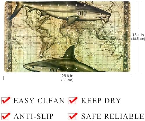 Shower Mat Non Slip 26.8 x 15.1 Inches, Vintage Fish Bathtub Mat Shower Stall - Image 4