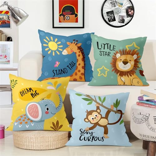 16x16 Set of 4 Kids Cartoon Animals Throw Pillow Cushion Covers - Image 2