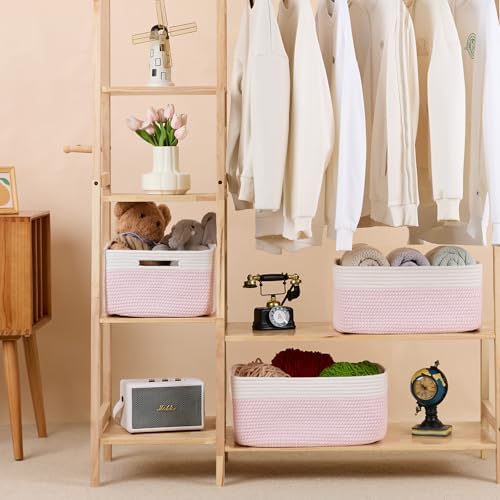 MiniArk Woven Pink Cotton Storage Baskets, 3 Pack - Image 3