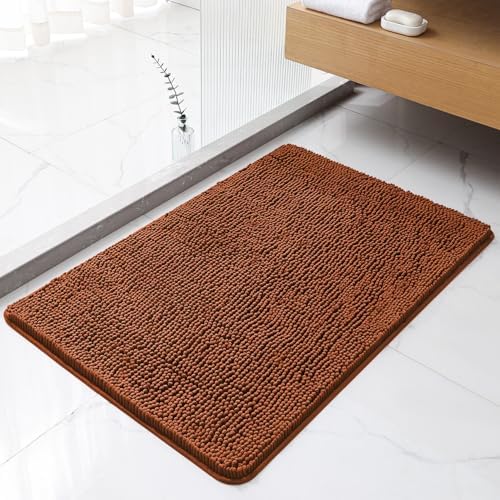 Chenille Bathroom Rug 24"x36" Rust, Non-Slip Plush Bath Mat by Kildoss