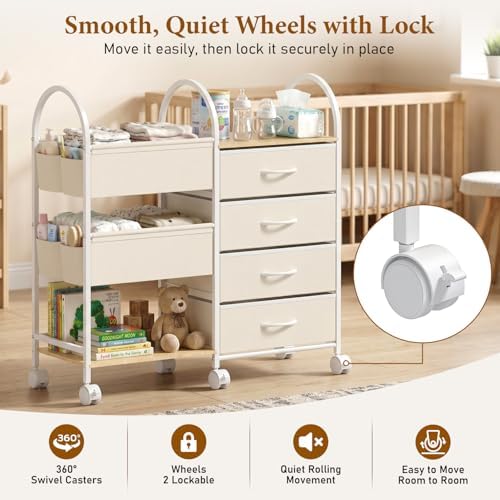 Baby Organizer and Storage Cart, 4-Tier Rolling Utility Cart - Image 6