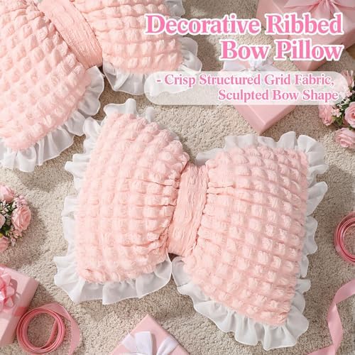 Yousoontic 2 Pcs Bow Throw Pillows 15.7x12.6 in, Seersucker - Image 3