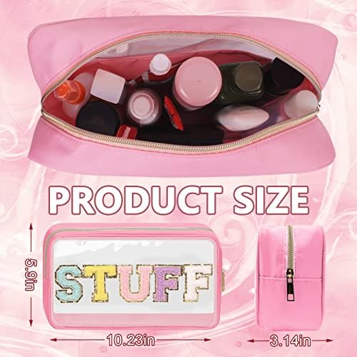 Iqimott Clear Patch Makeup Bag Stuff Pouch, Preppy Personalized Chenille Letter - Image 2