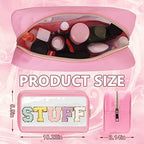 Iqimott Clear Patch Makeup Bag Stuff Pouch, Preppy Personalized Chenille Letter - Image 2