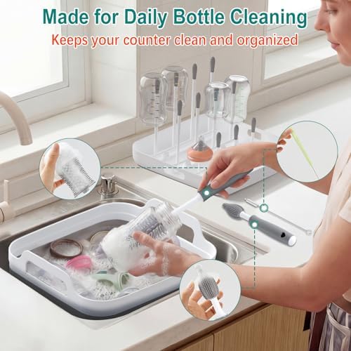Yecuip Collapsible Baby Bottle Wash Basin w/Drying Rack & Drain Plug - Image 2