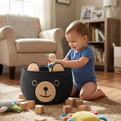 CherryNow Large Baby Basket for Gifts Empty, Cute Bear Design - Image 2