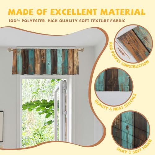 Rustic Valance Curtain for Windows 2 Pack Teal Country Wood Board Turquoise - Image 2