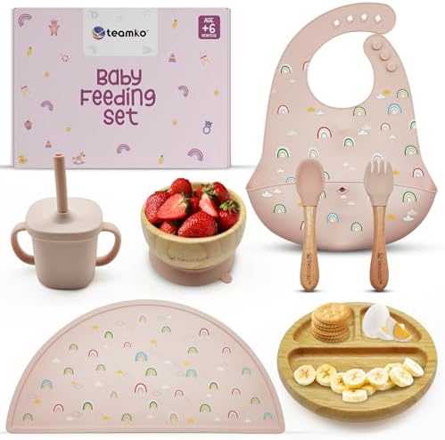 TEAMKO® Silicone Baby Feeding Set: Bamboo Baby Plate and Bowl, Cup & Placemat by Teamko