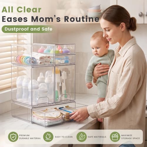 Baby Bottle Organizer, 6-Piece Clear Acrylic Stackable Storage Drawers - Image 3