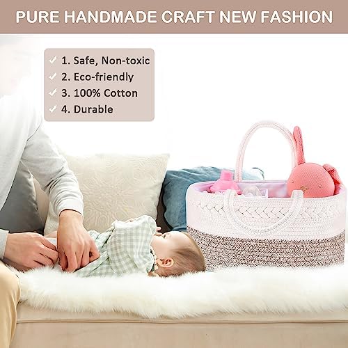 ABenkle Diaper Caddy Organizer, Boho Rustic Cotton Rope Nursery Baby Basket - Image 2