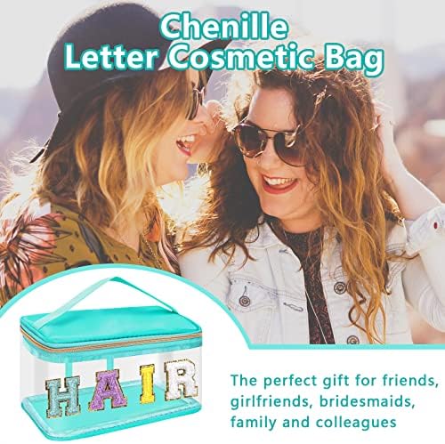 Iqimott Preppy Clear Makeup Bag Hair Pouch, Chenille Letter Cosmetic Bag - Image 5