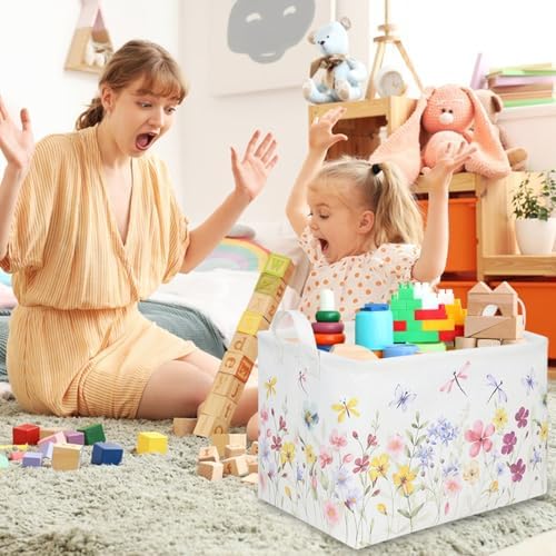 Boho Flower Nursery Basket, Waterproof collapsible storage box, Fall Wildflower - Image 3