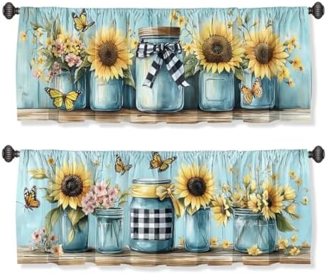Sunflower Valance Curtain for Windows 2 Pack Watercolor Butterfly Wildflower by Unknown