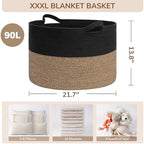 INDRESSME XXXLarge Woven Rope Blanket Basket Living Room Mix Black - Image 3