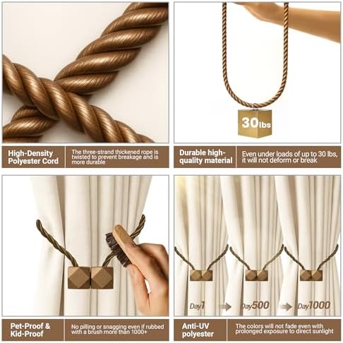 Hion Magnetic Curtain Tiebacks Dark Brown 2pcs, Curtain Tiebacks Buckles - Image 3