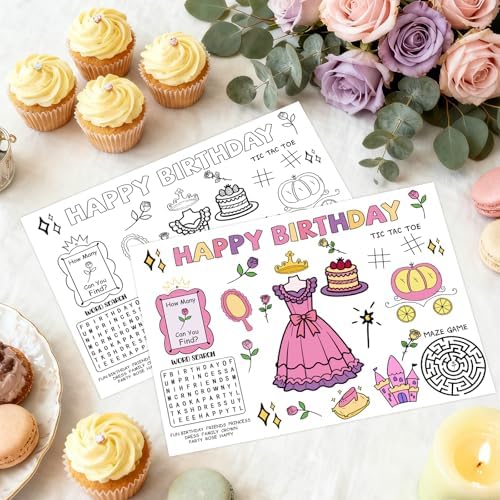 12Pcs Princess Birthday Coloring Placemats Princess Coloring Sheet Table Mats - Image 2