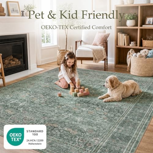 JOLLYVOGUE 9x12 Area Rugs for Living Room, Washable Rug, Moss Green - Image 3