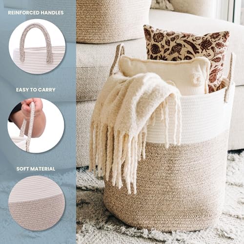 OrganiHaus Tall Cotton Rope Laundry Basket & Hamper, Blanket Storage 52L - Image 3