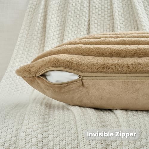 FUTEI Pack of 2 Faux Fur Throw Pillow Covers 22x22 Inch - Image 3
