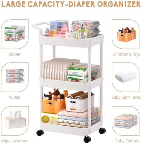 Volnamal Diaper Caddy, 3 Tier Rolling Cart - Image 6