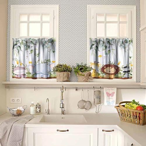 Forest Animal Valance Curtains, Watercolor Wild Animal Bear Fox Deer Kids - Image 2