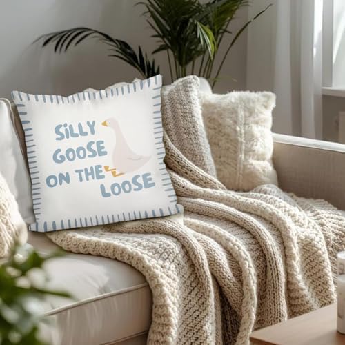 Cute Blue Silly Goose Pillow Cover Toddler Boy Bedroom Decor - Image 4