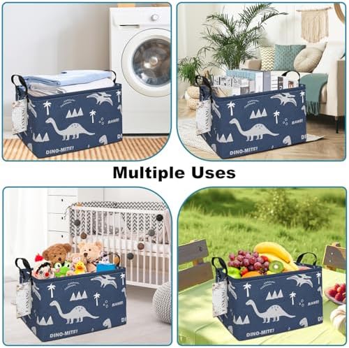 Rectangular Blue dinosaur Storage Bin Nursery Hamper - Image 3