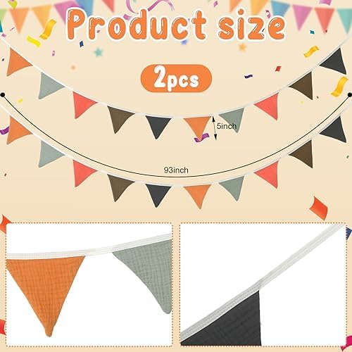 Oudain 2 Pcs Pennant Banner Flags Nursery Garland Triangle, Rustic Color - Image 2