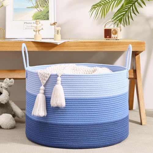 67L Large Woven Blanket Basket, Cotton Rope Baby Laundry Hamper - Image 2