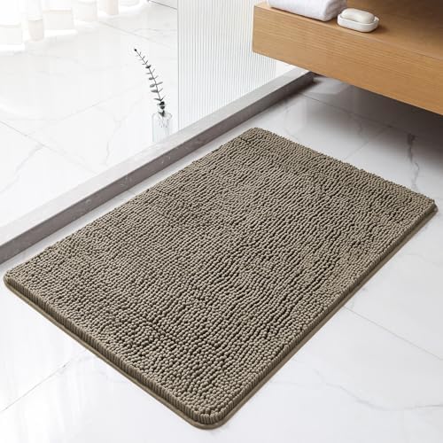 Chenille Bathroom Rug 24"x36" Taupe, Non-Slip Plush Bath Mat by Kildoss