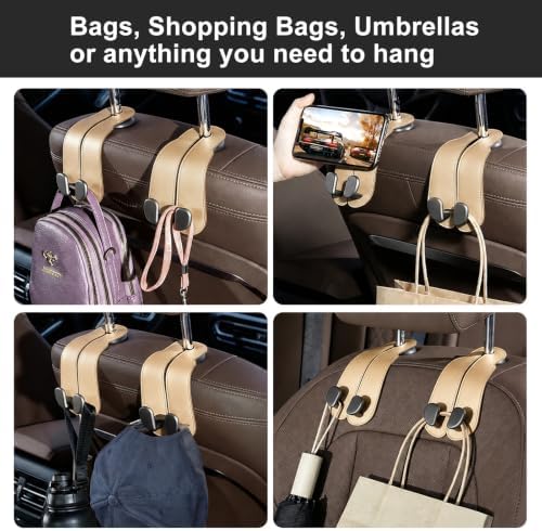 CoBak Extra Wide Car Seat Back Hooks, Premium Stitched Leather Headrest Hangers - Image 4